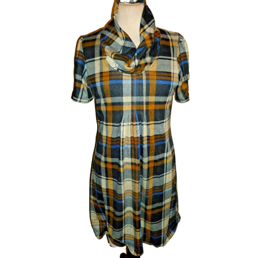 JH JESSICA HOWARD Cowl Neck Plaid Shift Dress Lined Short Sleeve M Medium